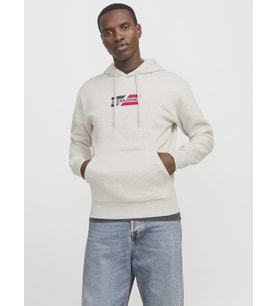 Jack & Jones Erkek Grafik Baskılı Kapüşonlu Sweatshirt - Corp (Beyaz)
