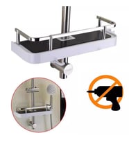 Banyo Duş Metalik Korumalı Sabunluk Şampuanlık Boru Monteli Raf (Siyah - Beyaz)