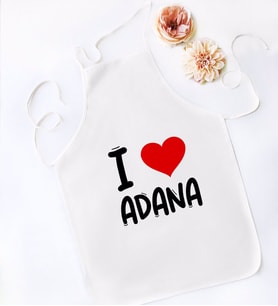 BK Gift I Love Adana Tasarımlı Beyaz Mutfak Önlüğü - Model 1