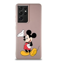 Samsung Galaxy S21 Ultra Soft Premier Kapak Mickey Mouse-C Tasarımlı Silikon Kılıf - Pudra (Şeffaf)