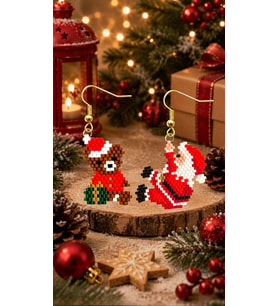 Miyuki Boncuk El Yapımı Sevimli Ayıcık Ve Noel Baba Küpe Yılbaşı Christmas Noel