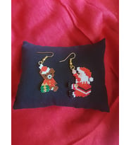 Miyuki Boncuk El Yapımı Sevimli Ayıcık Ve Noel Baba Küpe Yılbaşı Christmas Noel