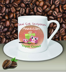 Kişiye Özel Seni Çok Seviyorum Anneciğim 3 Temalı Kahve Fincanı (Beyaz)