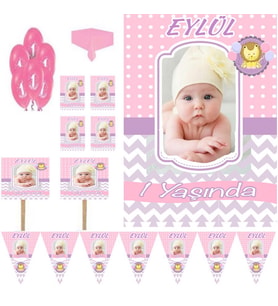 Hayaller Dükkanı Pembe Mor Konsept Temalı Doğum Günü Süsleme ve Magnet set,  1 Yaş doğum günü süsleri, Kız Çocuk