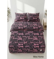 Love Yazılı Pamuklu Lastikli Çarşaflı Battal Boy Çift Kişilik Nevresim Takımı (180x200 Cm)