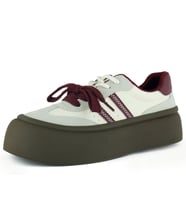 Erkan Saçmacı  Gri Bordo Vegan Çift Bağcıklı Yuvarlak Burun Flatform Taban Günlük Sneaker Spor Ayakka