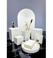 betonmall 6'lı Mermer Desenli Beton Banyo Seti Tuvalet Wc Sıvı Sabunluk Diş Fırçalığı Aksesuar Takımı
