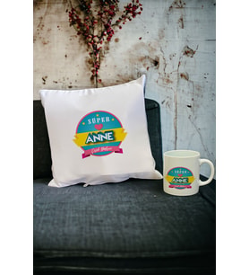 Süper Anne Hediye Kupa Bardak ve Yastık Set (Beyaz)