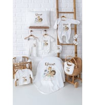 Pia Baby Premium Özel Tasarım Bebek Hediyesi İsim Baskılı 11’li Set 5041-00 (Ekru)