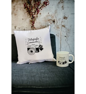 Fotoğrafçıya Hediye Kupa Bardak ve Yastık Set 001 (Beyaz)