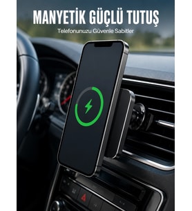 15w Hızlı Şarj Destekli Manyetik Araç Telefon Tutucu Kablosuz Araç Şarj Standı