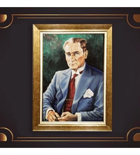 Altın Varaklı Çerçeveli Paspartulu Atatürk Tablo nl02A327 (Gold)