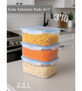 3'lü Vakumlu Saklama Kabı Seti Hava Almaz BPA Free Kilitlenebilir Gıda Erzak Kabı 1,9 L
