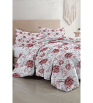 Çift Kişilik Nevresim Takımı Özel Dokuma Pamuk Saten Tuval Koleksiyonu Shadow Flowers Red