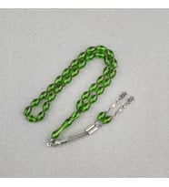 Sıkma Kehribar Beyzi Kesim Alpaka Püsküllü 7x11mm Tesbih Yeşil