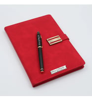 Kişiye Özel Metal Klipsli Premium Defter ve Roller Kalem Seti - Renk Seçenekli (Kırmızı)