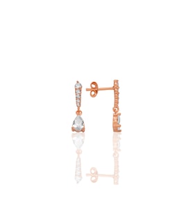 Gümüş rose sıra taşlı sallantılı damla küpe SGTL12773ROSE