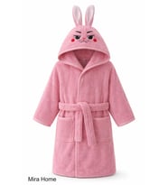 Pembe Tavşan Nakışlı Kulaklı Bebek ve Çocuk Bornozu