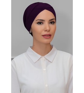 Mürdüm Pratik Hazır Geçmeli Tesettür Bone Sandy Kumaş Çapraz Büzgülü 1801_07