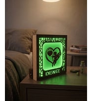 Kişiye Özel İsimli Melek ve Kalp Temalı LED Gece Lambası (Yeşil)