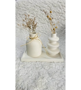 3 lü Kare Tabaklı İskandinav ve Bohem Model Vazo Dekorasyon Set