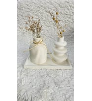 3 lü Kare Tabaklı İskandinav ve Bohem Model Vazo Dekorasyon Set