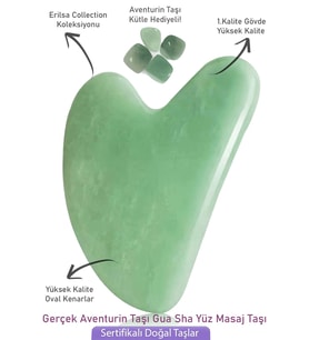 Sertifikalı Aventurin Taşı Gua Sha - Yüz Masaj Taşı Doğal Yeşil Renk (Çok Renkli)