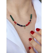 Renkli Kristal Taşlı Kalp Figürlü Gümüş Kolye - N172101