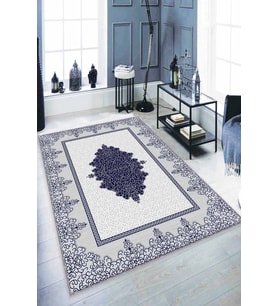 Lacivert Klasik Göbekli Kaymaz Tabanlı Dekoratif Halı MK67 - 100 x 160 cm