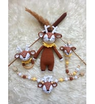 Geyik Bambi Yeni Doğan Seti Amigurumi Organik Oyuncak