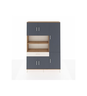Arges Dolap 10 Raflı Tek Çekmeceli 6 Kapaklı 132x30x195 Çam-Antrasit/Aytaşı