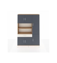 Arges Dolap 10 Raflı Tek Çekmeceli 6 Kapaklı 132x30x195 Çam-Antrasit/Aytaşı