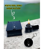 Kişiye Özel Isimli Sevgililer Günü Siyah Benzinli Çakmak Ve Anahtarlık Özel Ahşap Kutusunda