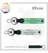 Hız Tutkunlarına Özel İsim Plaka, 0 Rh (-) Kan Grubu Yazılı Deri x2 Anahtarlık Set, Yeşil-Beyaz-Syh