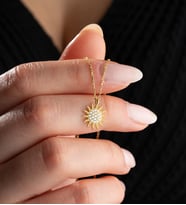 925 Ayar Gümüş Gold Kaplama Güneş Model Kolye