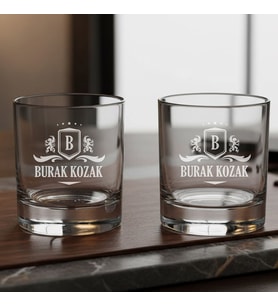Kristal Kesim Kutulu İsim Yazılı 2’li Glencairn Style Kişiye Özel Viski Bardakları