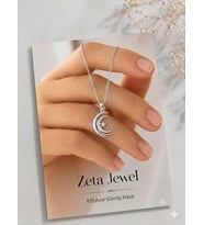 Zeta Jewel 925 Ayar Gümüş Ay Yıldız Kolye 40+5 cm Modern Şık Tasarım Zarif Kadın Kolye Hediye Kutulu