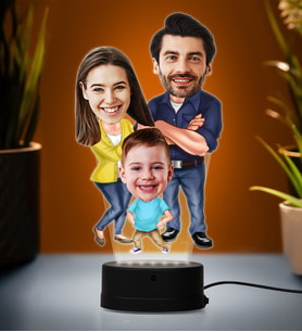 Doğum Günü Hediyesi,Sevgiliye Hediye, Kişiye Özel Fotoğraflı Aile 2 Karikatür 3D Led Lamba (Beyaz)