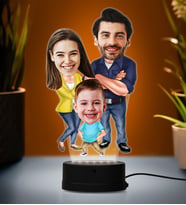 Doğum Günü Hediyesi,Sevgiliye Hediye, Kişiye Özel Fotoğraflı Aile 2 Karikatür 3D Led Lamba (Beyaz)