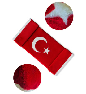 Türk Bayraklı & Ayyıldız Desenli Uzun Tüylü Yumuşak Torpido - Pandizot Koruyucu Pelüş Örtü Halı (Kırmızı)