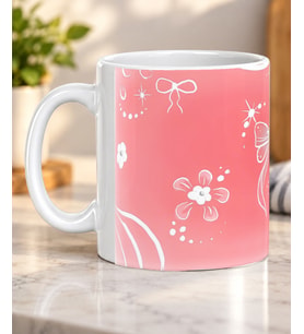 Pembe Fiyonk ve Kelebek Desenli Sevdiklerinize Hediye Porselen Kupa Bardak