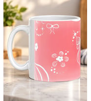 Pembe Fiyonk ve Kelebek Desenli Sevdiklerinize Hediye Porselen Kupa Bardak