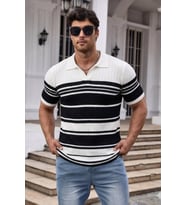 Erkek Çizgili Triko Polo Yaka Slim Fit T-Shirt