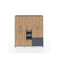 Hyperion Dolap 12 Raflı 2 Çekmeceli Tek Askılı 220x44x243 Antrasit-Çam/Antrasit