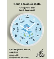 İsme Özel Sevimli Yunus Çocuk Odası Duvar Saati Orta Boy 30 cm Beyaz Camlı Sessiz