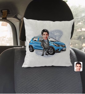 BK Gift Kişiye Özel Plakalı Erkek Opel Mokka Karikatürlü Kare Araç Koltuk Yastığı-2