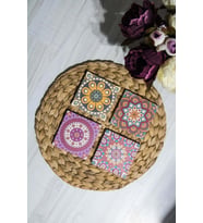Baskılı Doğal Taş Bardak Altlığı 4'lü Set 10x10x1 Cm