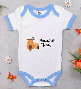 BK Kids Annesinin Balı Tasarımlı Mavi Bebek Body Zıbın-1