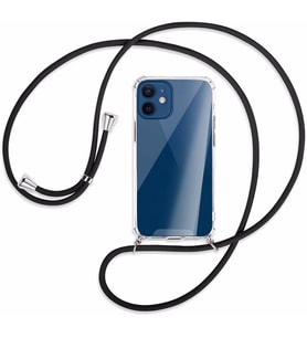 iPhone 12 Mini (5.4) Şeffaf Boyun - Omuz Askılı İpli Kılıf  (Siyah)