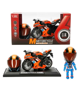 Sesli ve Işıklı Die-Cast Çek Bırak Metal Yarış Motosikleti (Kask ve Stantlı Set)